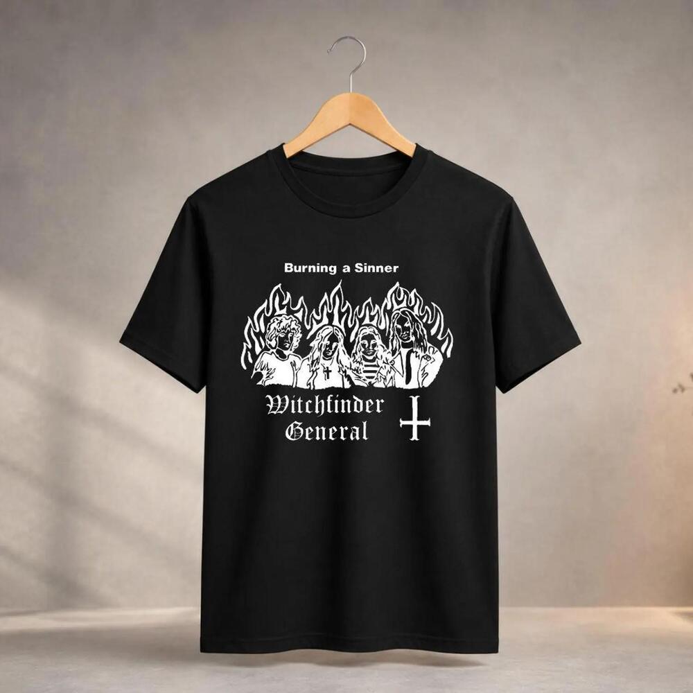 Witchfinder General Burn T-Shirt Black Cotton Graphic Tee (Gildan 64000)